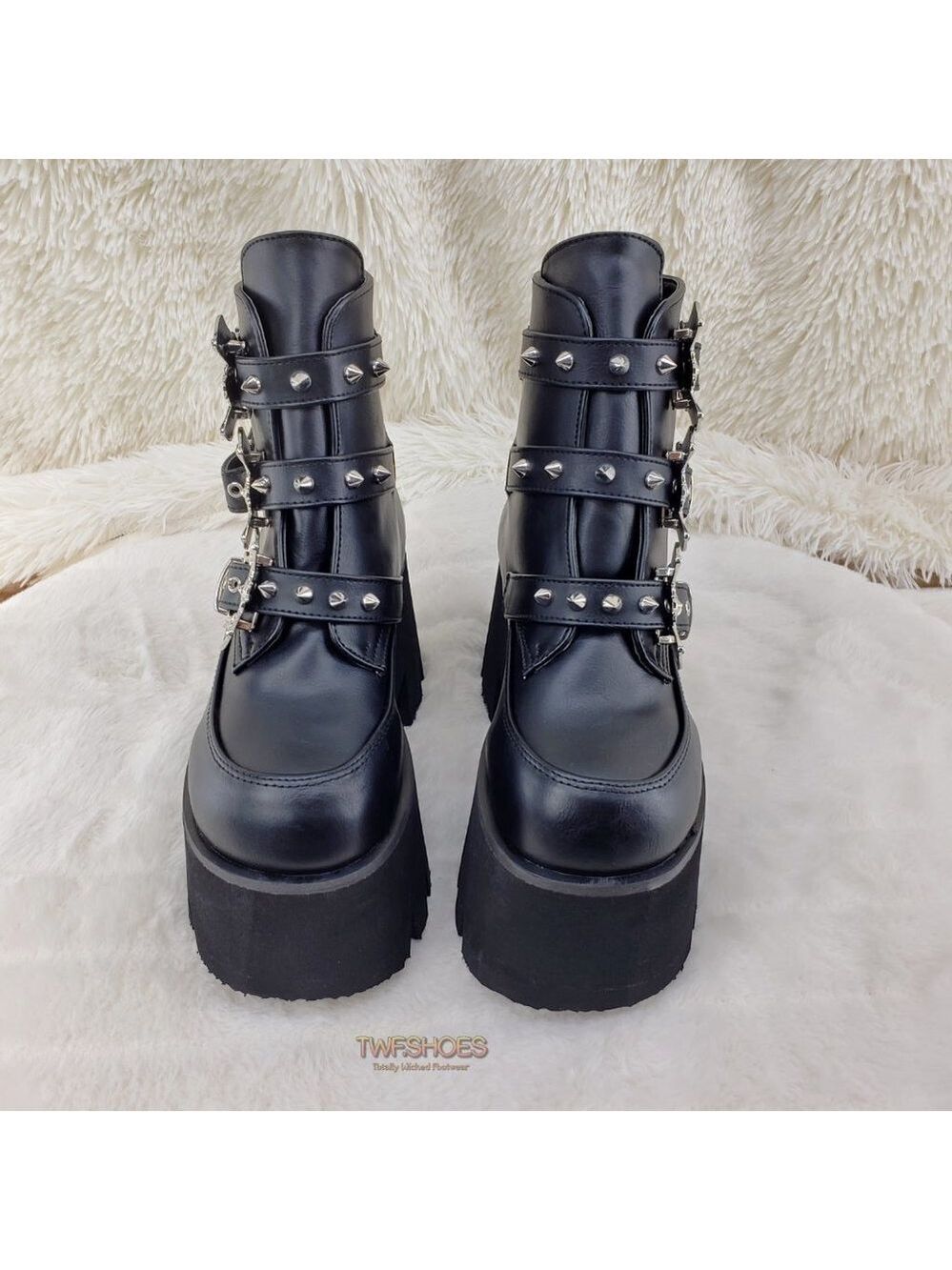 Ashes Bat Buckle 3.5" Platform Goth Punk Boots Restocked - Picture 10 of 12